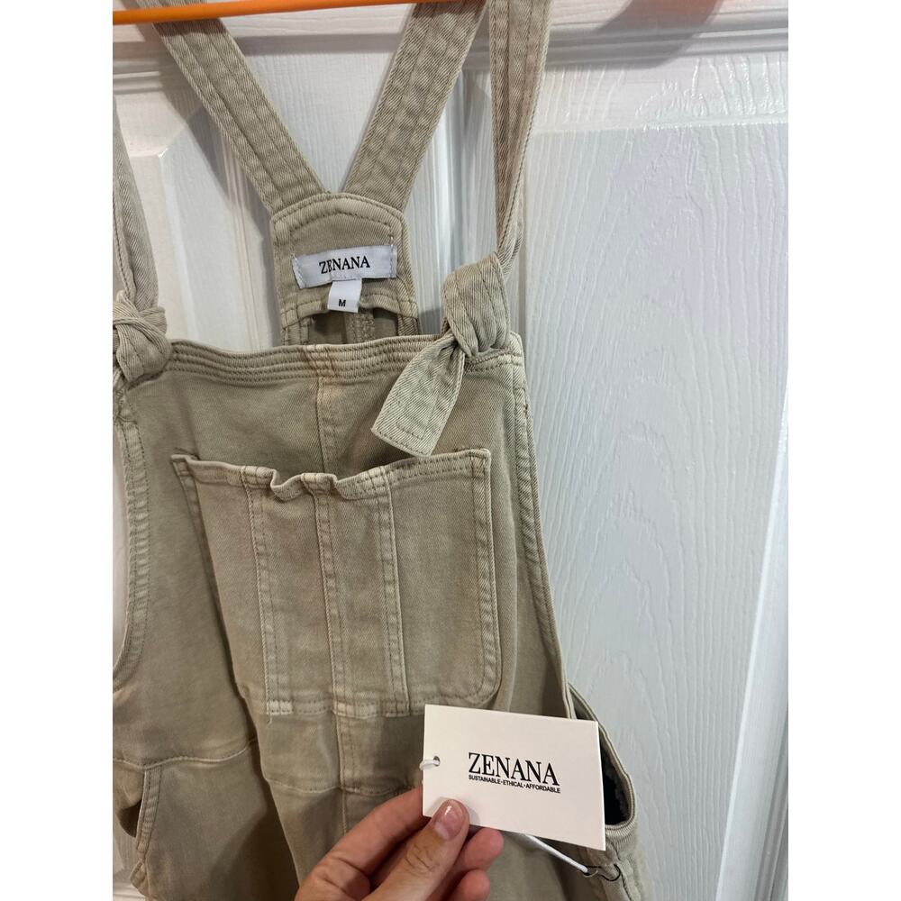 Zenana NWT Hazen Knot Strap Overalls Jumpsuit Sz M Tan Beige Womens - Picture 5 of 8